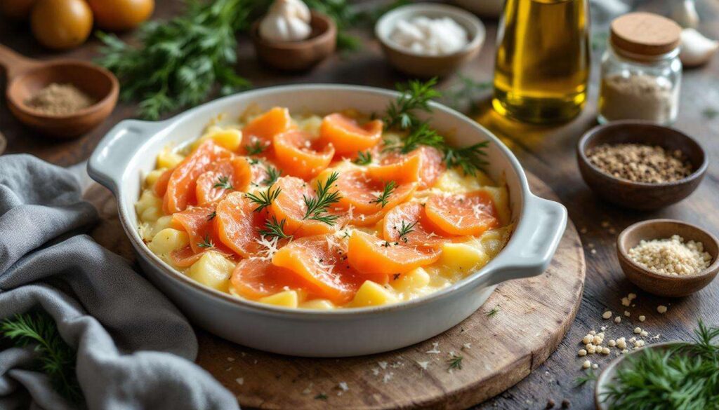 Vraiment idéal pour un soir de flemme, je recommande ce gratin de pommes de terre à tous ceux qui aiment le saumon