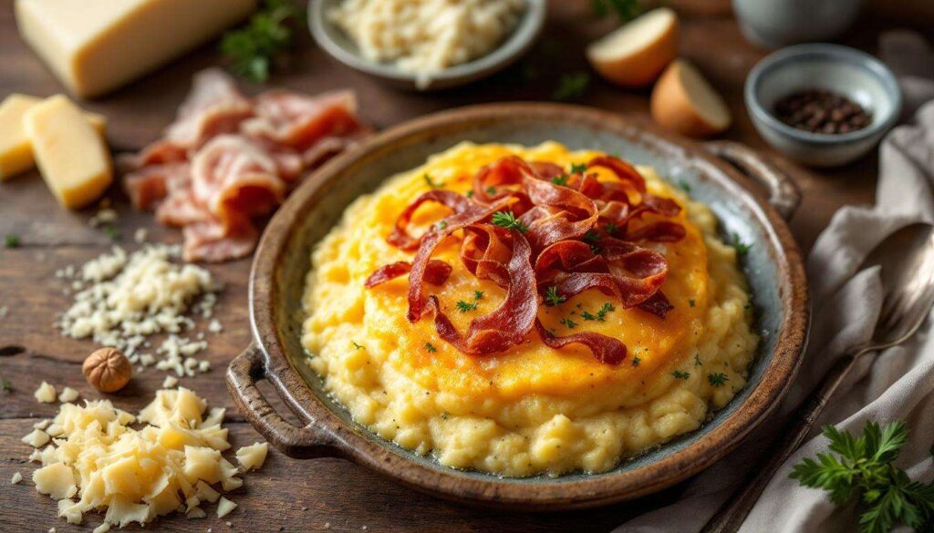 Polenta gratinée recette : crémeuse, gorgonzola et pancetta