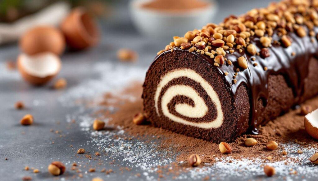 Moelleux, croustillance et gourmandise à chaque bouchée : cette bûche roulée choco-noisettes promet l’effet wahou sans prise de tête