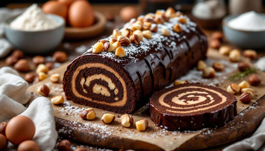 Cette bûche roulée chocolat noir et éclats de noisette offre tout son moelleux rapidement et facilement