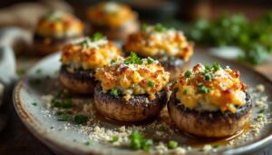 Champignons farcis au four, à l’ail et aux fines herbes : l’apéro chaud, ultra fondant et croustillant