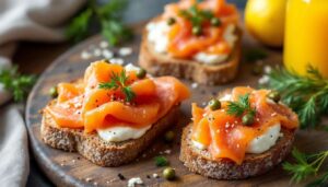Canapés apéritifs sans cuisson : saumon fumé et saucisson à l’ail en 10 min
